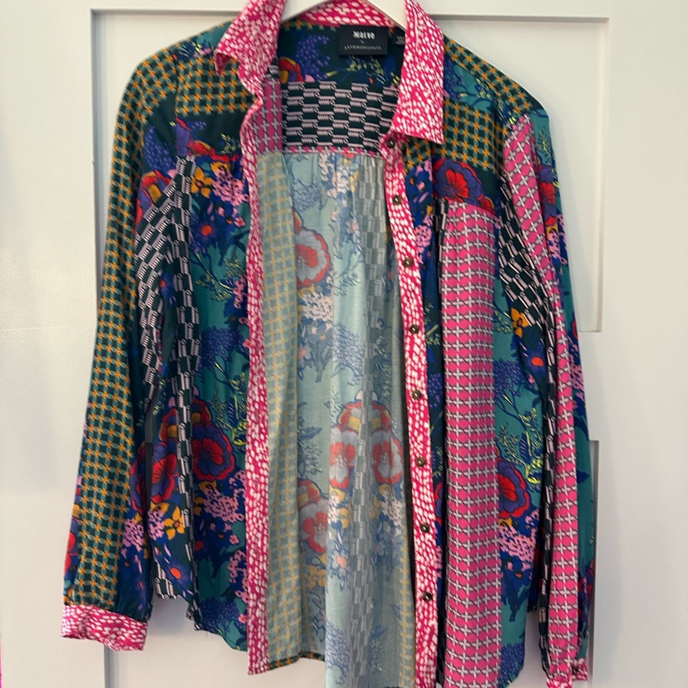 Colorful Patchwork Button-Up Shirt